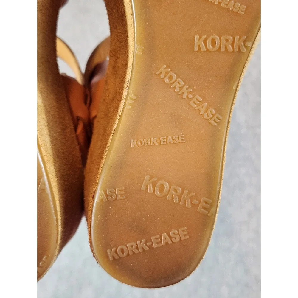 Kork-Ease CNE11 Platform Wedge Sandals Womens 6 Tan Leather Crisscross Strappy